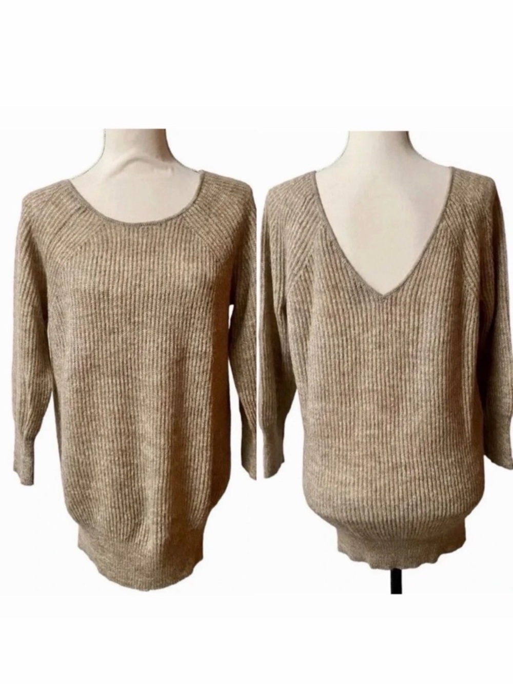 Club Monaco Mohair Blend Brown Shimmer Ribbed Sweater M